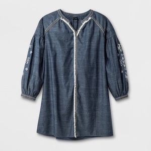 Embroidered Boho Peasant Tunic Dress Girls Denim L